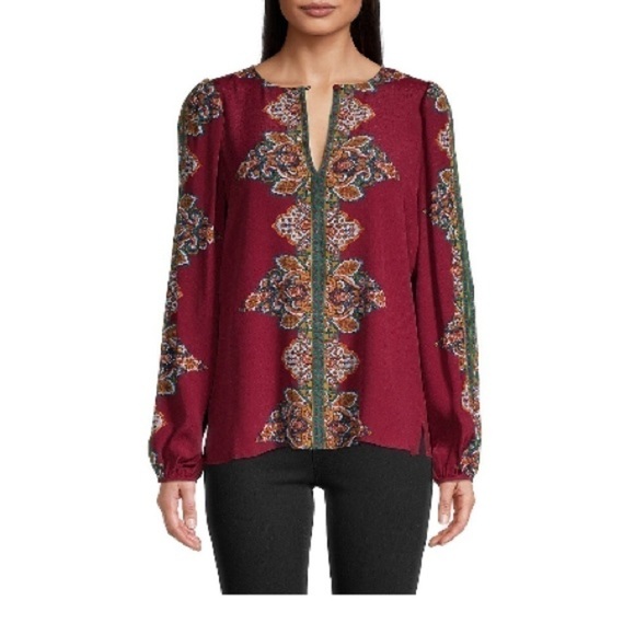 BCBGMAxazria Asymmetric Blouse Printed women’s Long-Sleeve Top size S - Picture 3 of 6